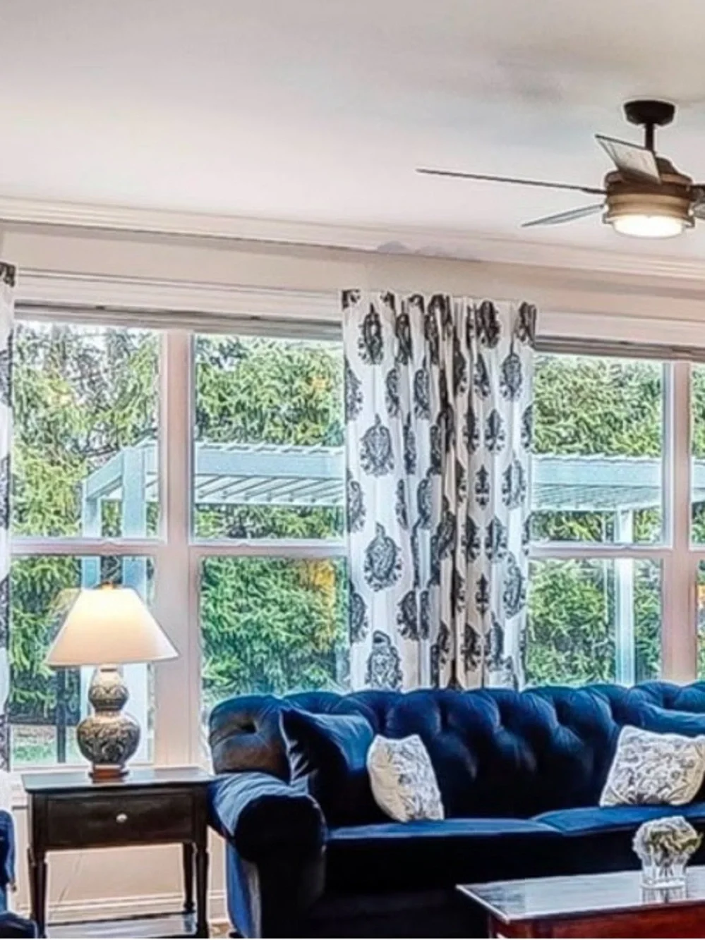 Pair of Blue Damask Paisley Window Panel Curtains - Luxury Collection